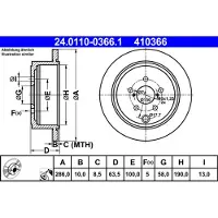 Ate Bromsskiva 24.0110-0366.1 bak, full, 1 Stycke