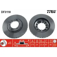 TRW Bromsskiva DF3118 fram, ventilerad, 1 Stycke