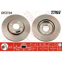 TRW Bromsskiva DF2734 fram, ventilerad, 1 Stycke