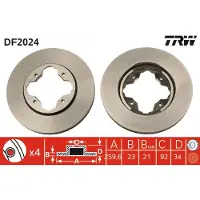 TRW Bromsskiva DF2024 fram, ventilerad, 1 Stycke