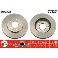 TRW Bromsskiva DF4041 fram, ventilerad, 1 Stycke