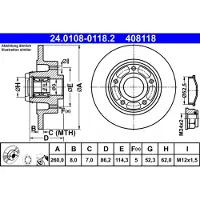 Ate Bromsskiva 24.0108-0118.2 bak, full, 1 Stycke