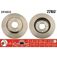 TRW Bromsskiva DF4933 fram, ventilerad, 1 Stycke