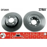 TRW Bromsskiva DF2601 fram, ventilerad, 1 Stycke