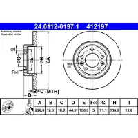 Ate Bromsskiva 24.0112-0197.1 bak, full, 1 Stycke