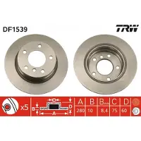 TRW Bromsskiva DF1539 bak, full, 1 Stycke