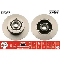 TRW Bromsskiva DF2771 bak, full, 1 Stycke