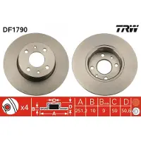 TRW Bromsskiva DF1790 bak, full, 1 Stycke