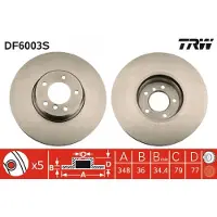 TRW Bromsskiva DF6003S fram, ventilerad, höggradigt förkolnad, 1 Stycke