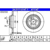 Ate Bromsskiva 24.0111-0147.1 bak, full, 1 Stycke