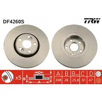 TRW Bromsskiva DF4260S fram, ventilerad, 1 Stycke