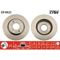 TRW Bromsskiva DF4922 fram, ventilerad, 1 Stycke