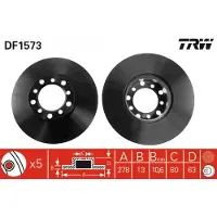 TRW Bromsskiva DF1573 fram, full, 1 Stycke