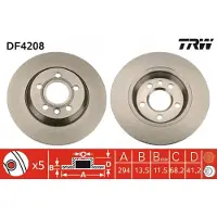 TRW Bromsskiva DF4208 bak, full, 1 Stycke