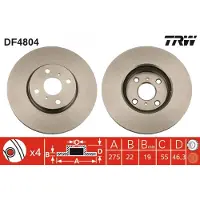 TRW Bromsskiva DF4804 fram, ventilerad, 1 Stycke