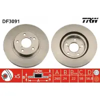 TRW Bromsskiva DF3091 fram, ventilerad, 1 Stycke