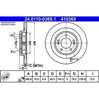 Ate Bromsskiva 24.0110-0369.1 bak, full, 1 Stycke
