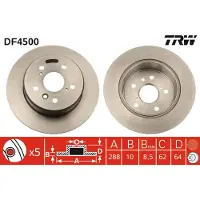 TRW Bromsskiva DF4500 bak, full, 1 Stycke