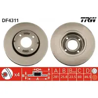TRW Bromsskiva DF4311 fram, ventilerad, 1 Stycke