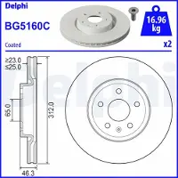 Delphi Bromsskivor BG5160C fram, ventilerad, 2 Stycke
