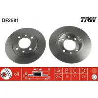 TRW Bromsskiva DF2581 bak, full, 1 Stycke