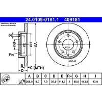 Ate Bromsskiva 24.0109-0181.1 bak, full, 1 Stycke