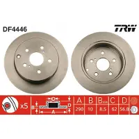 TRW Bromsskiva DF4446 bak, full, 1 Stycke