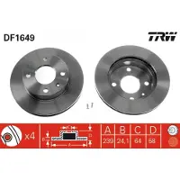 TRW Bromsskiva DF1649 fram, ventilerad, 1 Stycke