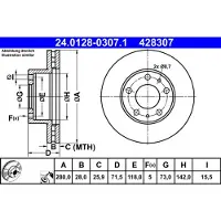Ate Bromsskiva 24.0128-0307.1 fram, ventilerad, 1 Stycke