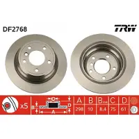 TRW Bromsskiva DF2768 bak, full, höggradigt förkolnad, 1 Stycke