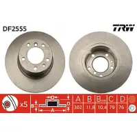 TRW Bromsskiva DF2555 fram, full, höggradigt förkolnad, 1 Stycke