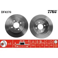TRW Bromsskiva DF4376 fram, ventilerad, 1 Stycke
