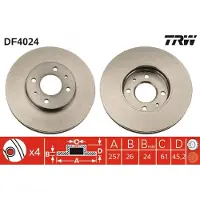 TRW Bromsskiva DF4024 fram, ventilerad, 1 Stycke
