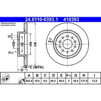 Ate Bromsskiva 24.0110-0393.1 bak, full, 1 Stycke