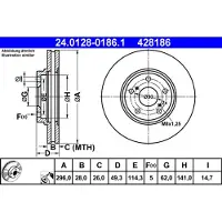 Ate Bromsskiva 24.0128-0186.1 fram, ventilerad, 1 Stycke