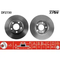 TRW Bromsskiva DF2730 fram, full, höggradigt förkolnad, 1 Stycke