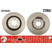 TRW Bromsskiva DF6005 bak, ventilerad, 1 Stycke