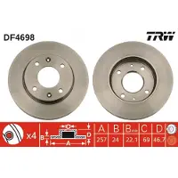 TRW Bromsskiva LUC DF4698 fram, ventilerad, 1 Stycke
