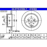 Ate Bromsskiva 24.0110-0384.1 bak, full, 1 Stycke