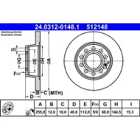 Ate Bromsskiva Power Disc 24.0312-0148.1, 1 Stycke