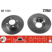TRW Bromsskiva DF1721 fram, full, 1 Stycke