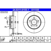 Ate Bromsskiva Power Disc 24.0311-0155.1, 1 Stycke