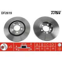 TRW Bromsskiva DF2619 fram, ventilerad, 1 Stycke