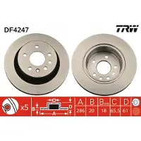 TRW Bromsskiva DF4247 bak, ventilerad, höggradigt förkolnad, 1 Stycke