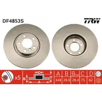 TRW Bromsskiva DF4853S fram, ventilerad, höggradigt förkolnad, 1 Stycke