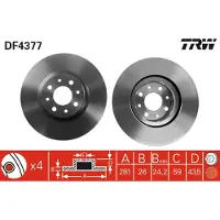 TRW Bromsskiva DF4377 fram, ventilerad, 1 Stycke