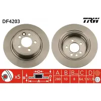 TRW Bromsskiva DF4203 bak, full, 1 Stycke