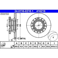 Ate Bromsskiva 24.0116-0216.1 bak, full, 1 Stycke