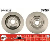 TRW Bromsskiva DF4902S bak, ventilerad, höggradigt förkolnad, 1 Stycke