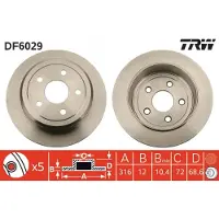 TRW Bromsskiva DF6029 bak, full, 1 Stycke